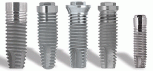 muestra de diferentes tipos de implante dental.